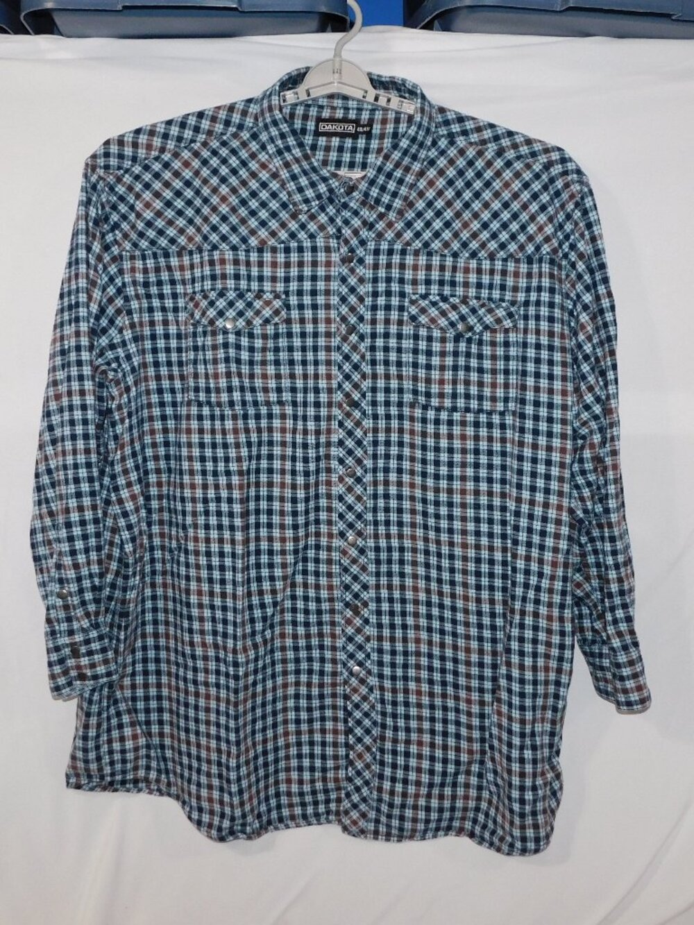 DAKOTA Blue Brown Plaid Flannel Snap Front Long Sleeve Shirt Mens 4XL